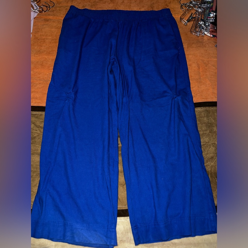 Women’s Old Navy linen blend wide leg comfort waistband, royal blue, size 2x